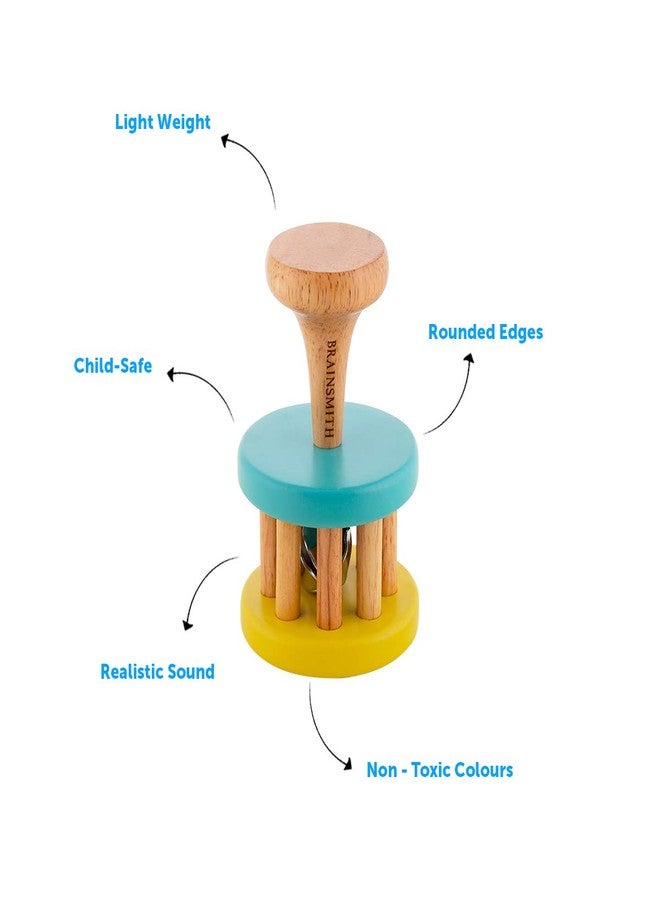 Brainsmith Swoora Premium Wooden Cage Bell Rattle | Baby-Safe Rolling Bell Shaker with Handle, Sensory Play & Motor Skills Brain Development, Musical Sound Toy Gift for Infants & Toddlers (0-3 Years) - Image 3